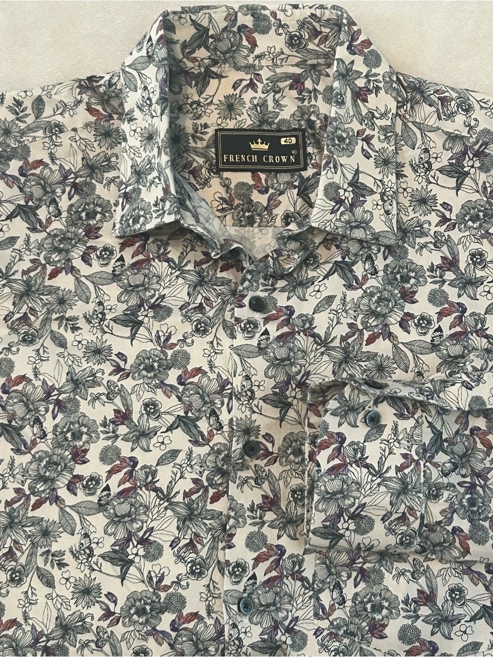French Crown Men's Floral Button Down Long Sleeve Shirt Size 40
